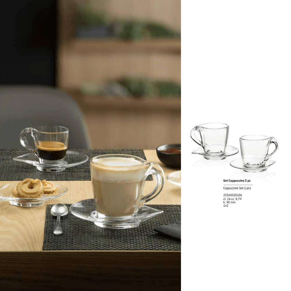 RCR Trends Set Happy Cappuccino 2 Pezzi – Tazza E Piattino In Cristallo Luxion Trasparente – Lavabile In Lavastoviglie – Capacità 260ml